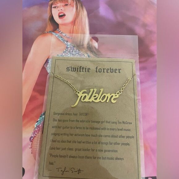 Taylor Swift necklace FOLKLORE, gold color, NEW - Picture 1 of 4
